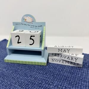 Dayspring Really Woolly Wooden Perpetual Calendar Sheep NURSERY Christian Decor